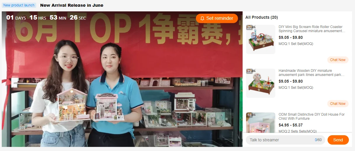 Prijenos uživo za kućicu lutaka 17. lipnja iz Guangzhou Hongda Craft Co., Ltd